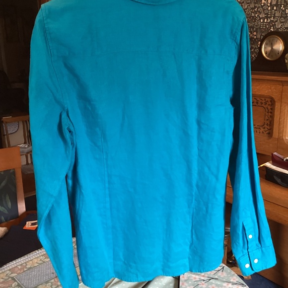 Orvis 100% linen shirt, size 12, peacock blue - Picture 3 of 3